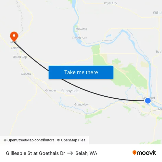 Gilllespie St at Goethals Dr to Selah, WA map