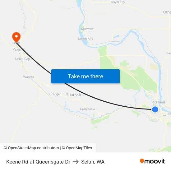 Keene Rd at Queensgate Dr to Selah, WA map