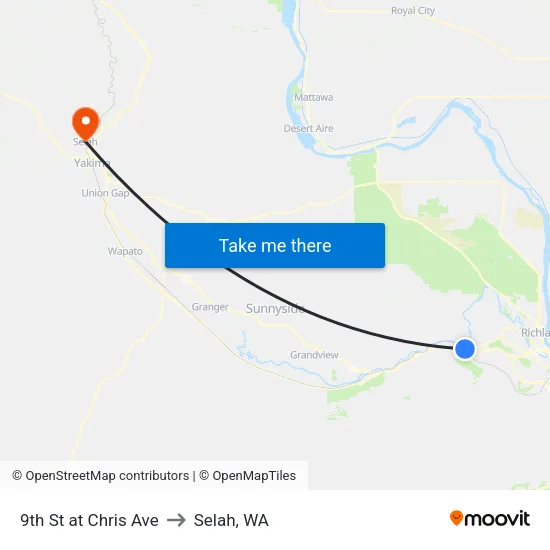 9th St at Chris Ave to Selah, WA map