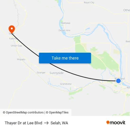 Thayer Dr at Lee Blvd to Selah, WA map