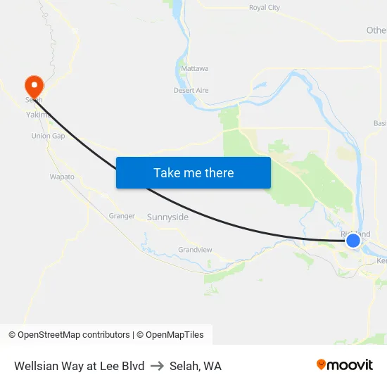 Wellsian Way at Lee Blvd to Selah, WA map