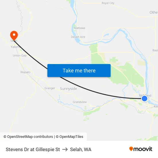 Stevens Dr at Gillespie St to Selah, WA map