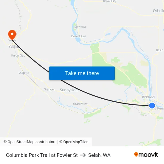 Columbia Park Trail at Fowler St to Selah, WA map