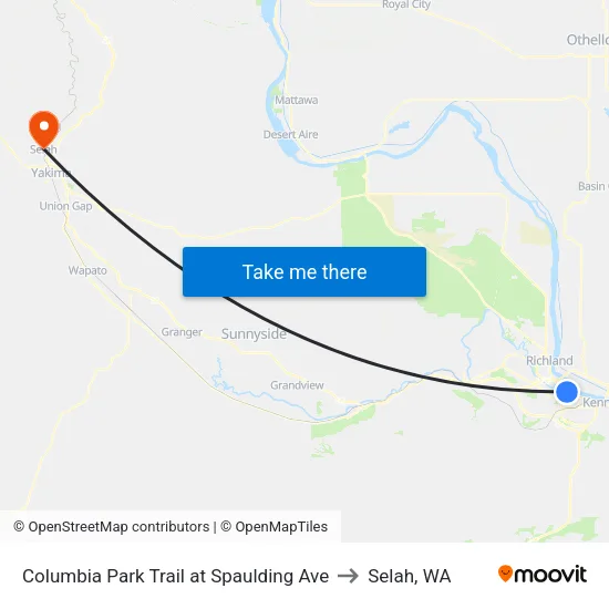 Columbia Park Trail at Spaulding Ave to Selah, WA map