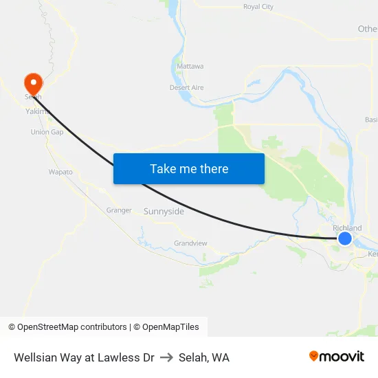 Wellsian Way at Lawless Dr to Selah, WA map