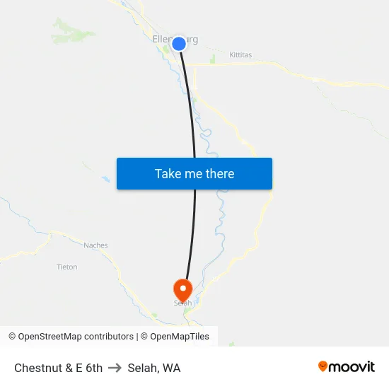 Chestnut & E 6th to Selah, WA map