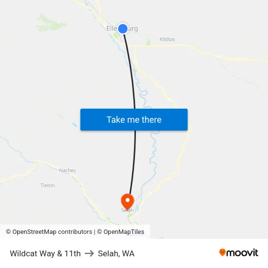 Wildcat Way & 11th to Selah, WA map