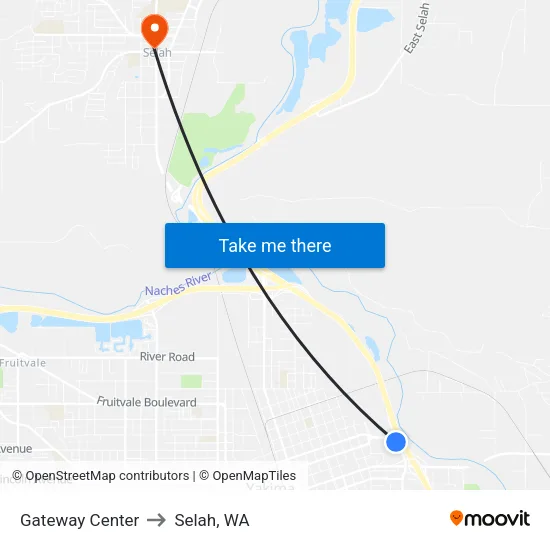 Gateway Center to Selah, WA map