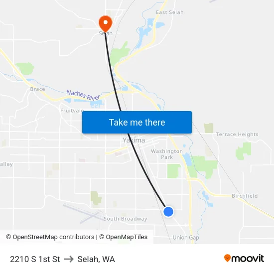 2210 S 1st St to Selah, WA map