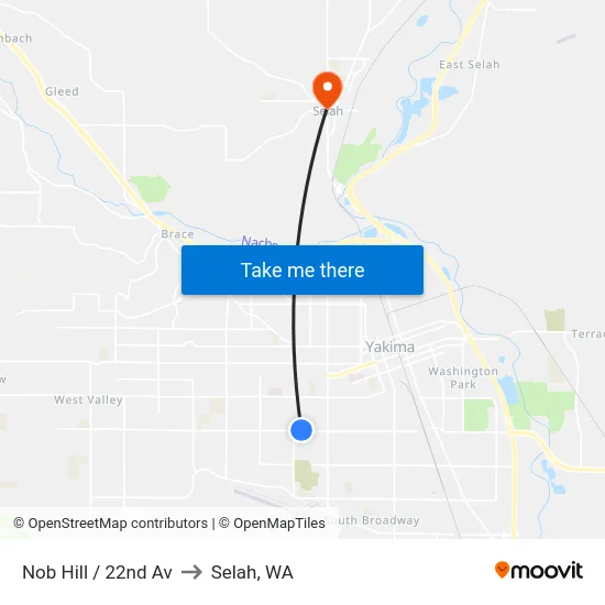 Nob Hill / 22nd Av to Selah, WA map