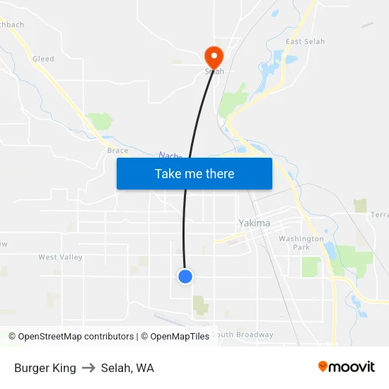 Burger King to Selah, WA map