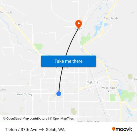 Tieton / 37th Ave to Selah, WA map