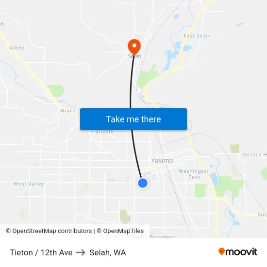 Tieton / 12th Ave to Selah, WA map