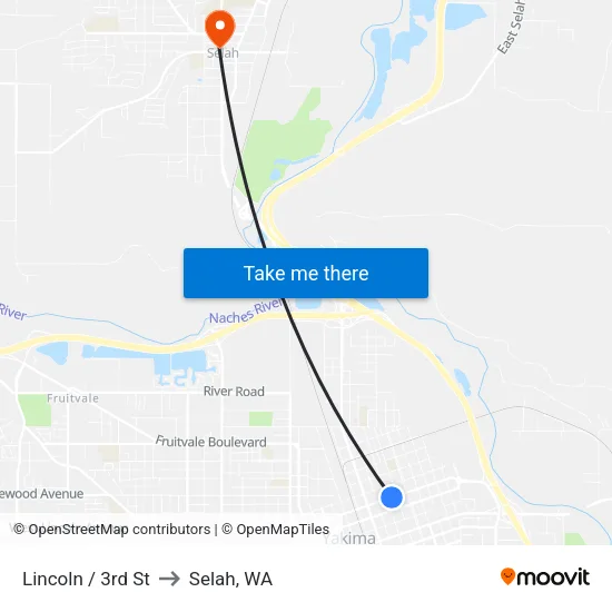 Lincoln / 3rd St to Selah, WA map