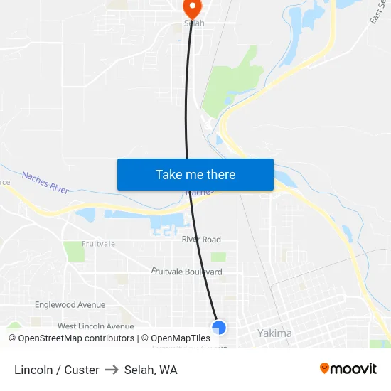 Lincoln / Custer to Selah, WA map