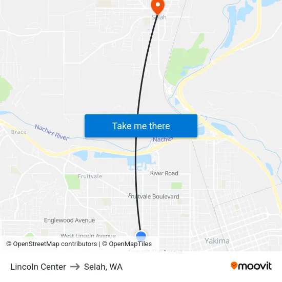 Lincoln Center to Selah, WA map