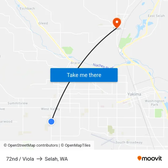 72nd / Viola to Selah, WA map