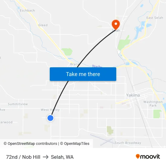 72nd / Nob Hill to Selah, WA map