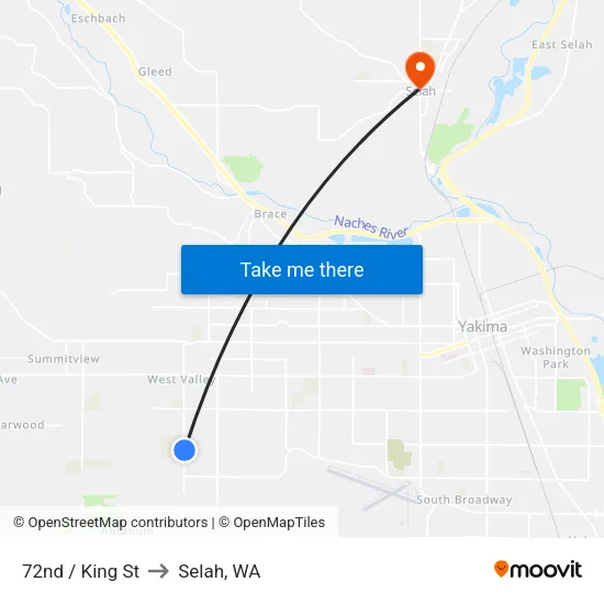 72nd / King St to Selah, WA map