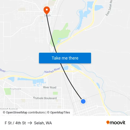 F St / 4th St to Selah, WA map