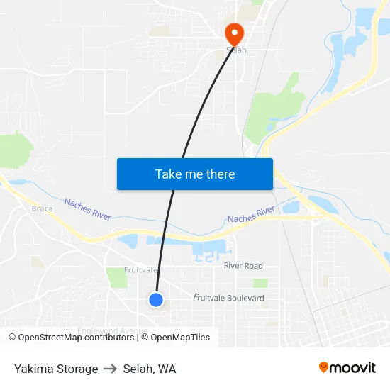 Yakima Storage to Selah, WA map