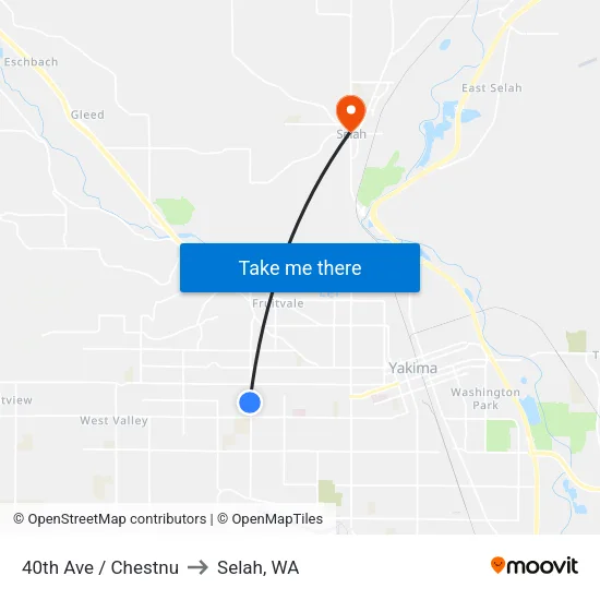 40th Ave / Chestnu to Selah, WA map
