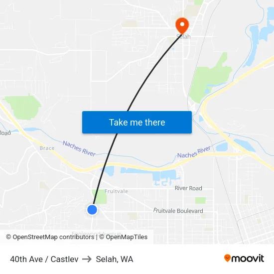 40th Ave / Castlev to Selah, WA map