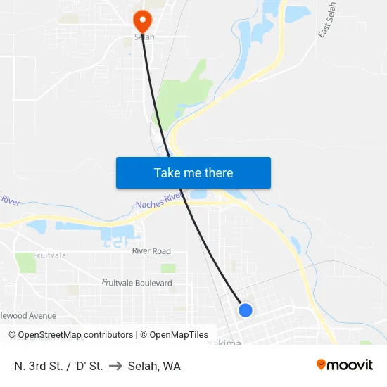 N. 3rd St. / 'D' St. to Selah, WA map