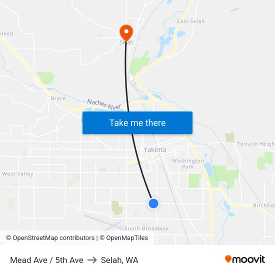 Mead Ave / 5th Ave to Selah, WA map