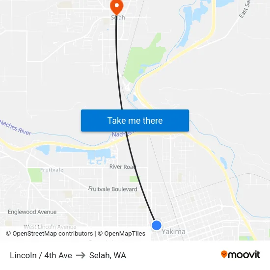Lincoln / 4th Ave to Selah, WA map