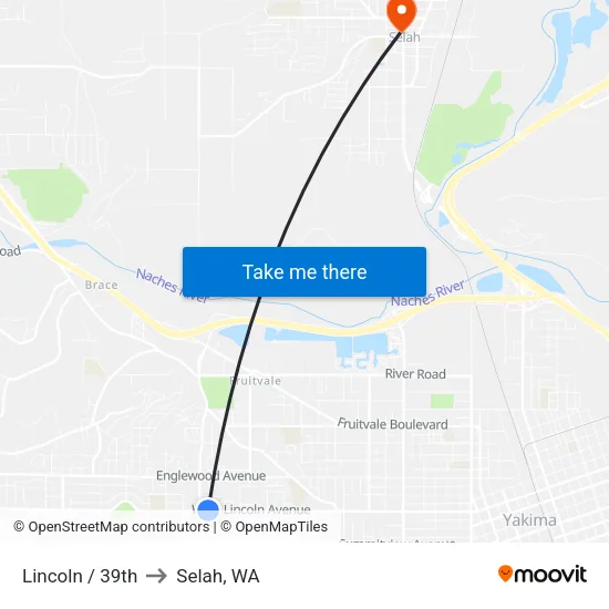 Lincoln / 39th to Selah, WA map