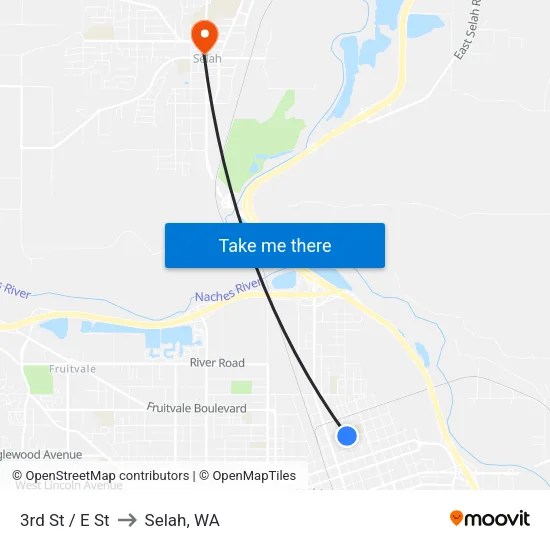3rd St / E St to Selah, WA map