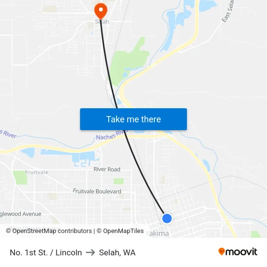 No. 1st St. / Lincoln to Selah, WA map