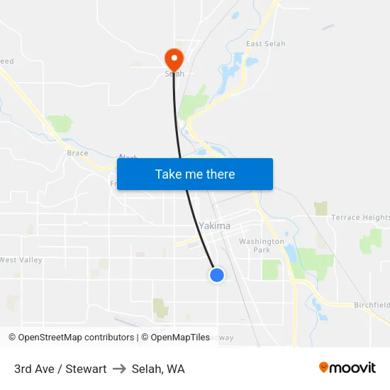 3rd Ave / Stewart to Selah, WA map
