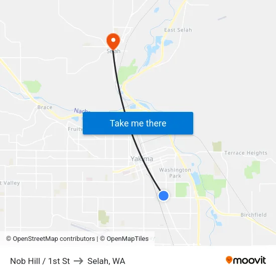 Nob Hill / 1st St to Selah, WA map