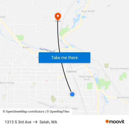 1313 S 3rd Ave to Selah, WA map