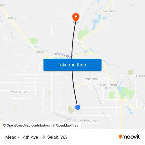Mead / 14th Ave to Selah, WA map