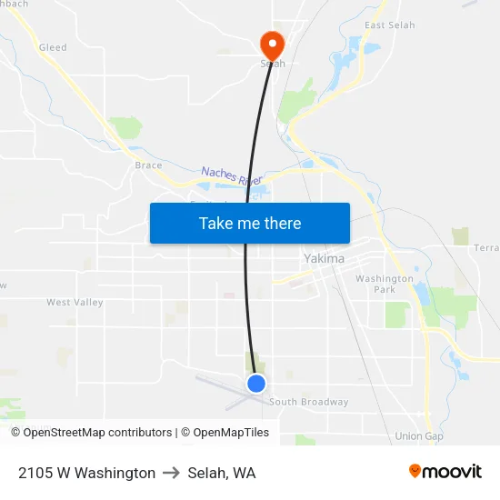 2105 W Washington to Selah, WA map