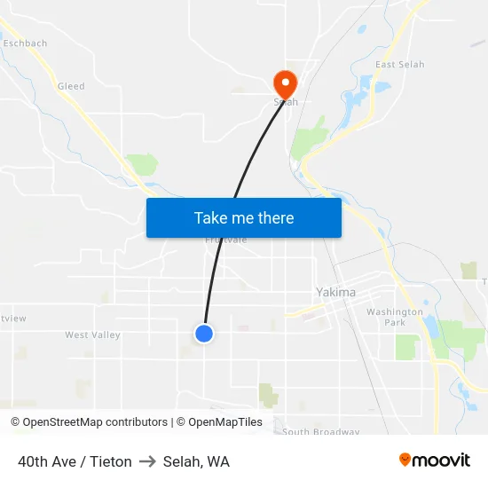 40th Ave / Tieton to Selah, WA map