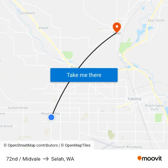 72nd / Midvale to Selah, WA map