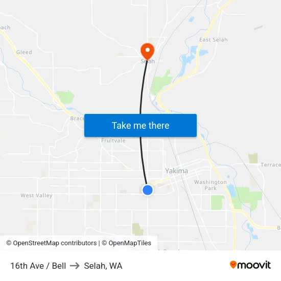 16th Ave / Bell to Selah, WA map