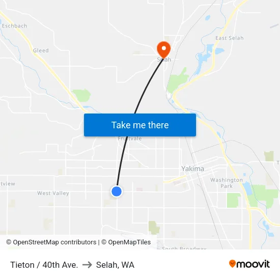 Tieton / 40th Ave. to Selah, WA map