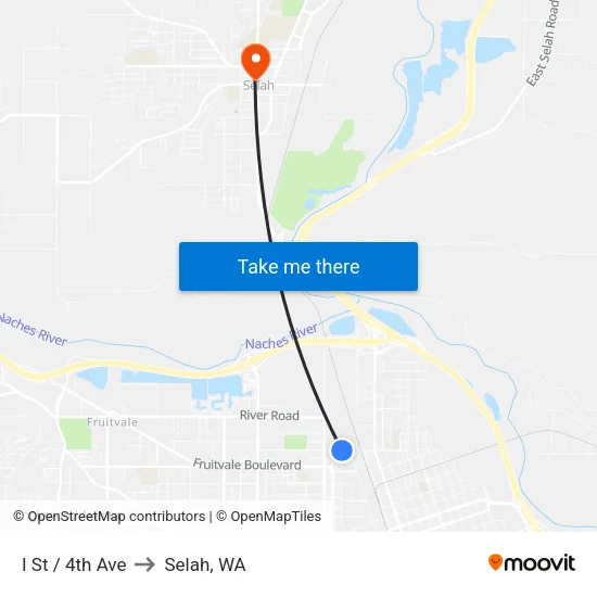 I St / 4th Ave to Selah, WA map
