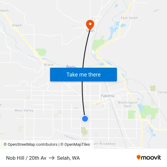 Nob Hill / 20th Av to Selah, WA map