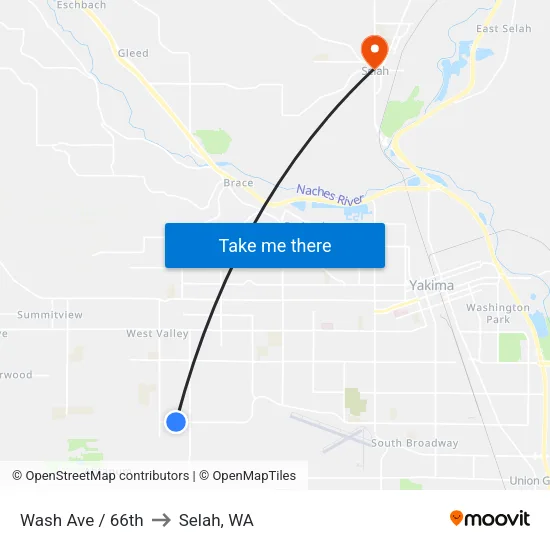Wash Ave / 66th to Selah, WA map