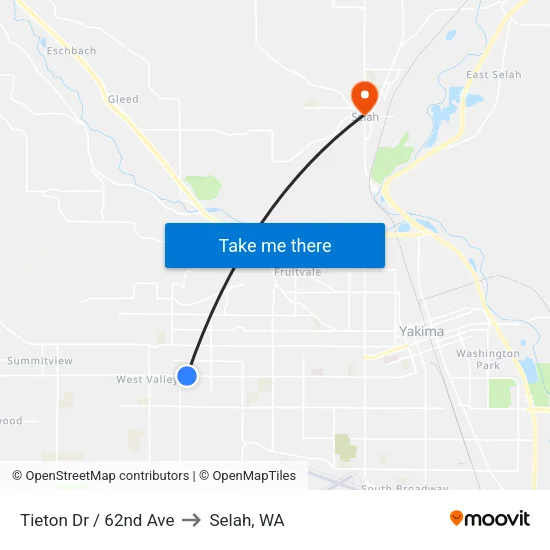 Tieton Dr / 62nd Ave to Selah, WA map