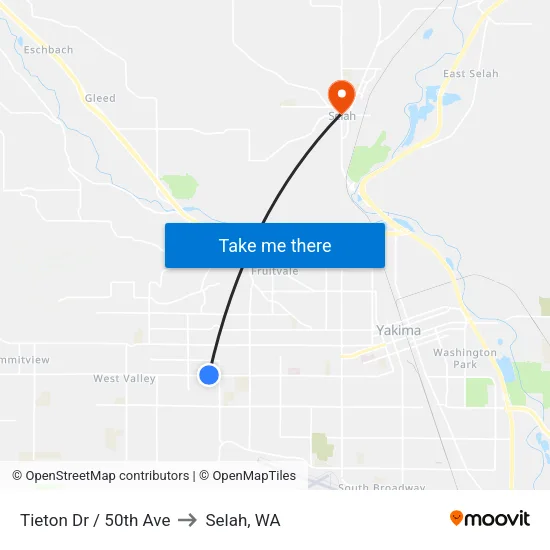 Tieton Dr / 50th Ave to Selah, WA map