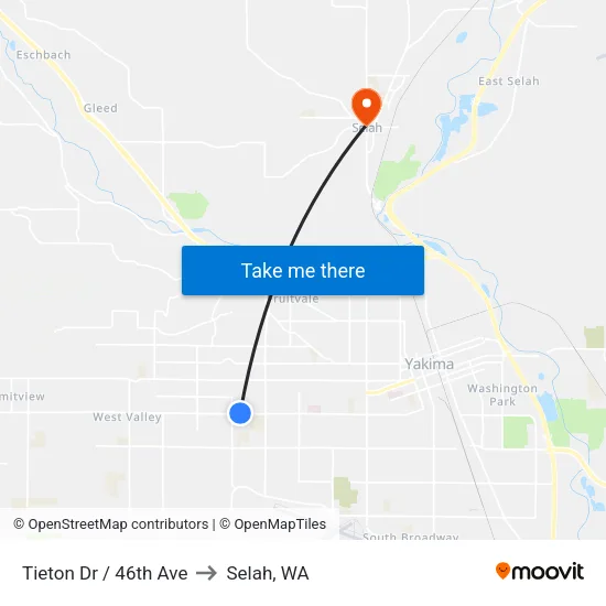 Tieton Dr / 46th Ave to Selah, WA map