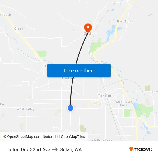 Tieton Dr / 32nd Ave to Selah, WA map