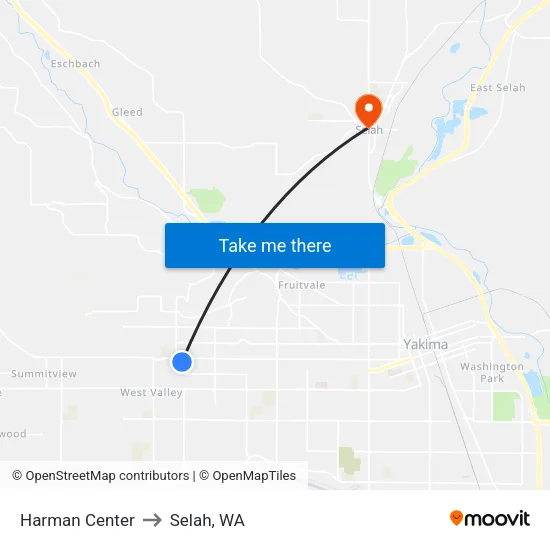 Harman Center to Selah, WA map